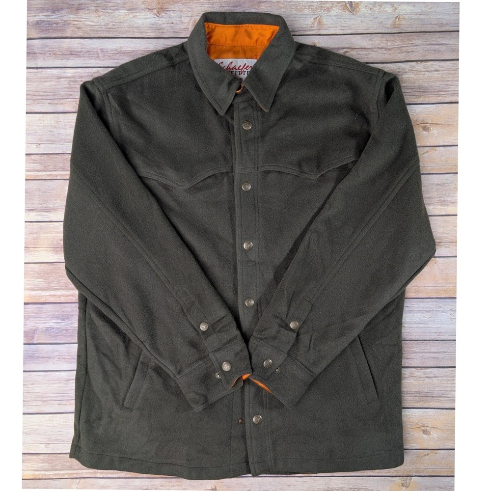 Schaefer Outfitter Wool OverShirt Mens Jacket XL Olive Green Western Snap Front